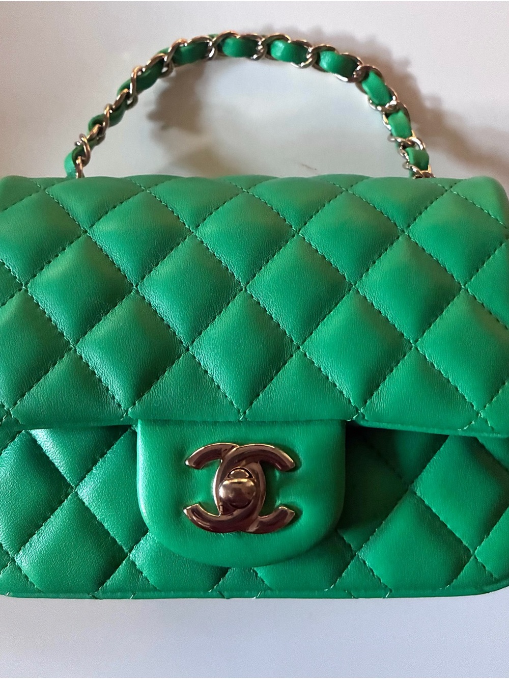 CHANEL Green Quilted Mini Flap Bag